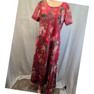 Melissa Collection Sheath Dress Women 10 Burgandy Chiffon Floral Print Excellent